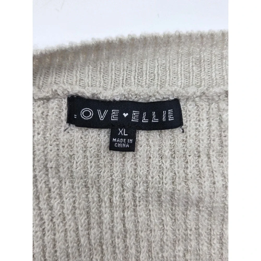 Love Ellie Women's XL Cream Black Striped Knit Crewneck Sweater 101-795